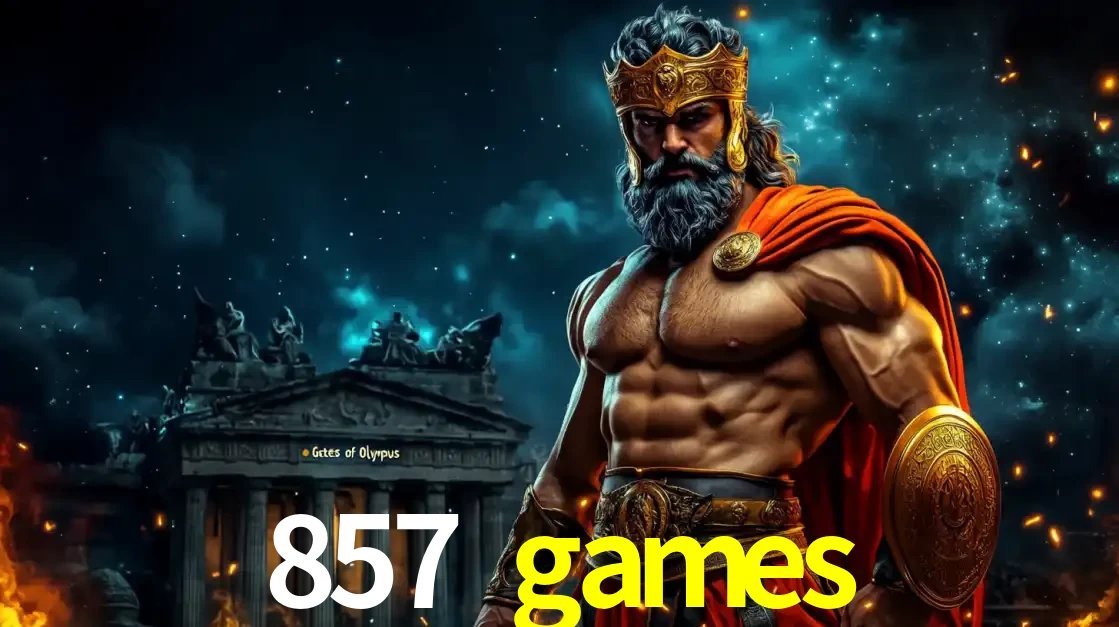 O poderoso Zeus do jogo de slot Gates of Olympus em frente ao seu templo, pronto para lançar multiplicadores divinos e prêmios épicos no cassino online 857 games.