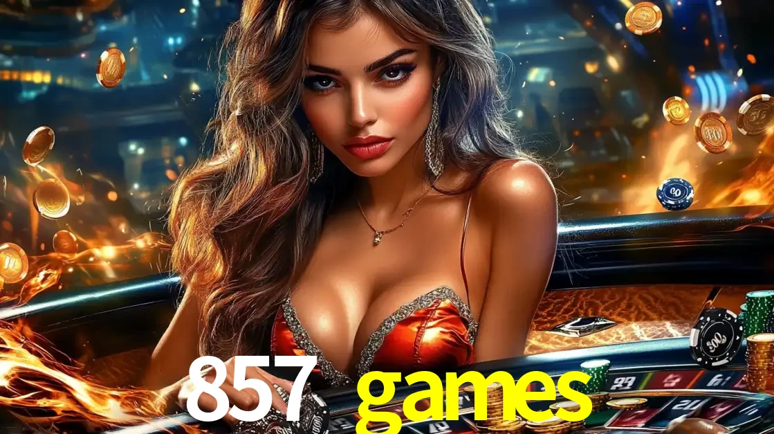 Mulher glamourosa em uma mesa de roleta com um fundo de chamas e moedas voadoras, pronta para fazer sua aposta e ganhar grandes prêmios no cassino ao vivo 857 games.